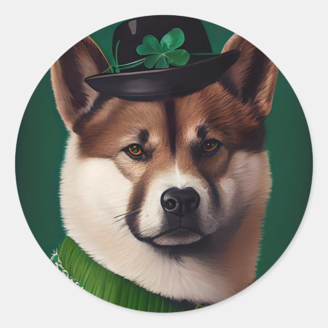 akita dog in St. Patrick's Day Dress  Classic Round Sticker (Front)