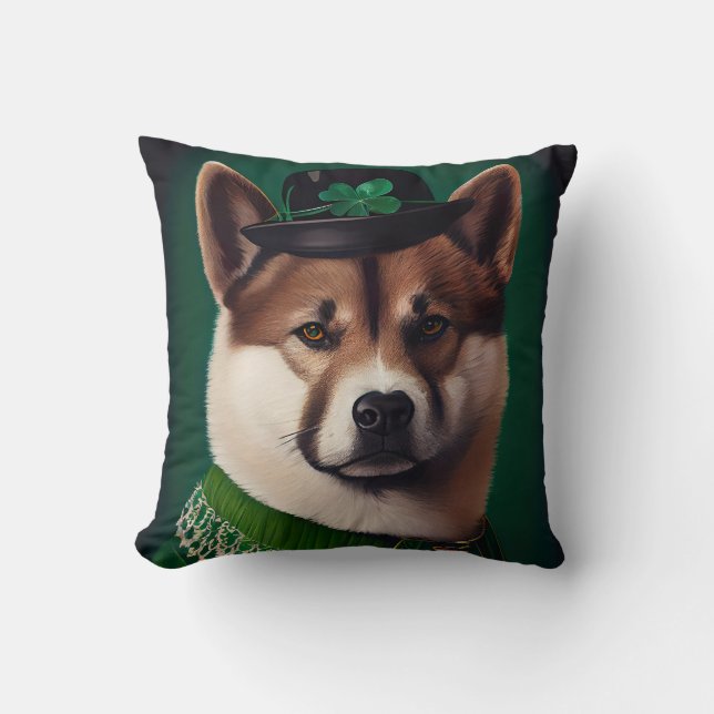 akita dog in St. Patrick's Day Dress  Cushion (Front)
