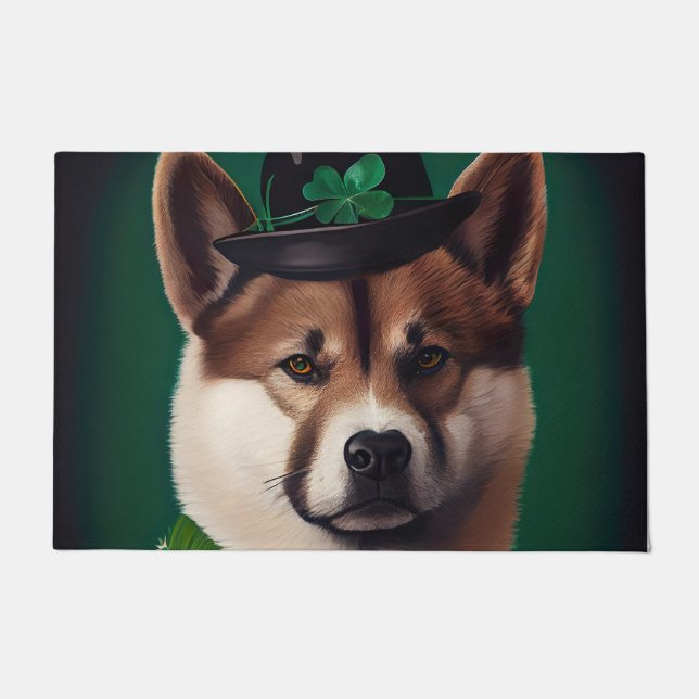 akita dog in St. Patrick's Day Dress Doormat (Front)