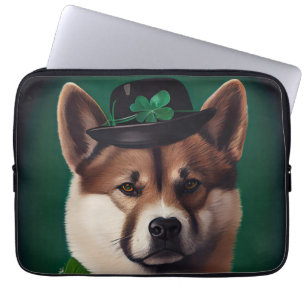 akita dog in St. Patrick's Day Dress Laptop Sleeve