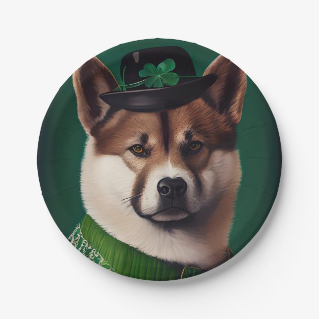 akita dog in St. Patrick's Day Dress Paper Plate (Front)