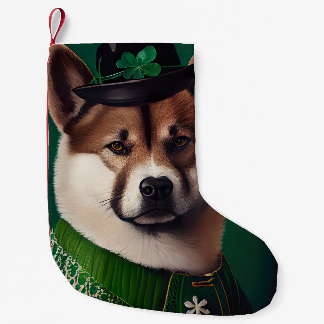 akita dog in St. Patrick's Day Dress Small Christmas Stocking (Front)