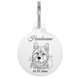 Akita Dog Line Art Personalized Tag