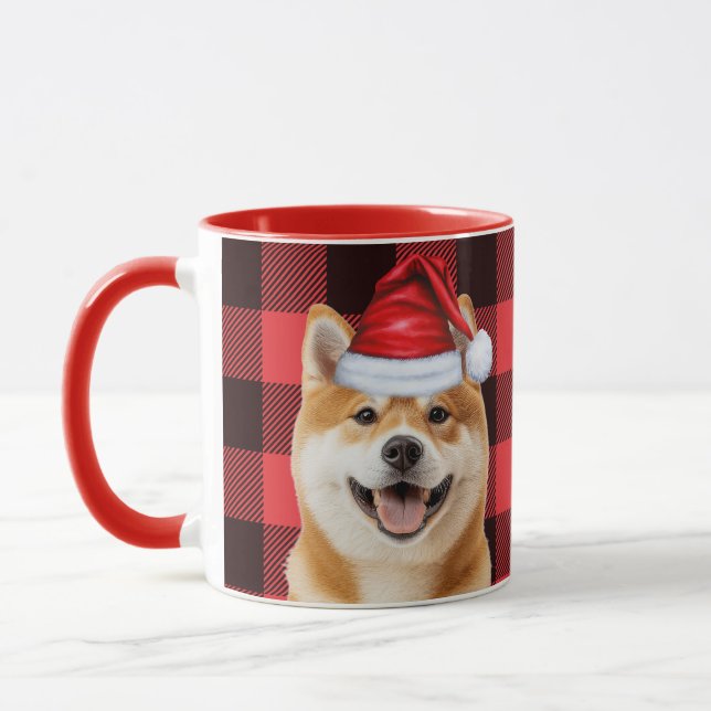 Akita Dog Lover Holiday Buffalo Plaid Christmas Mug (Left)