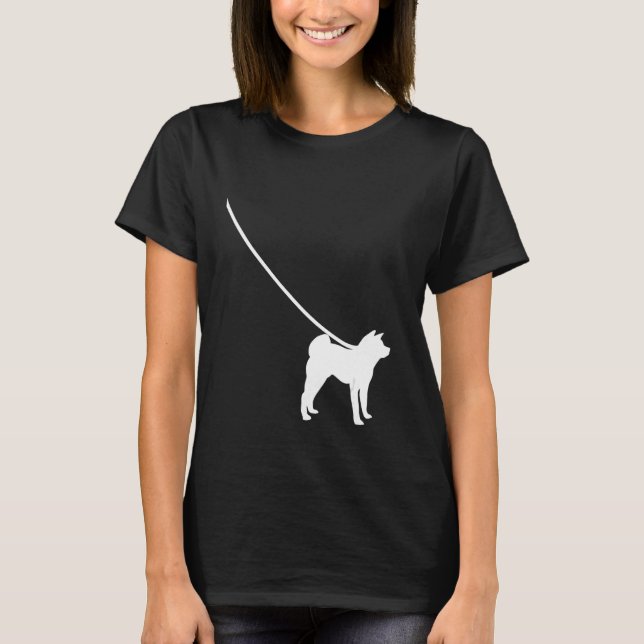 Akita Dog On A Leash  Mom Dad Pet Cute  Puppy T-Shirt (Front)