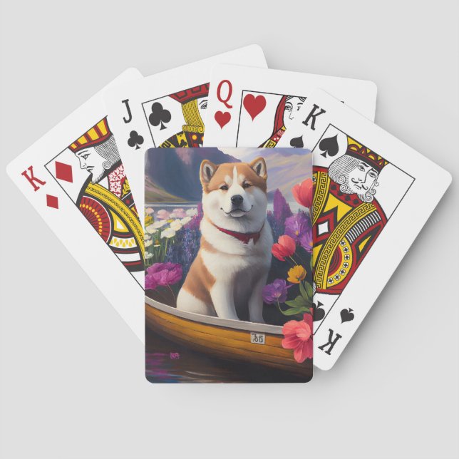 Akita Dog on a Paddle: A Scenic Adventure Playing Cards (Back)