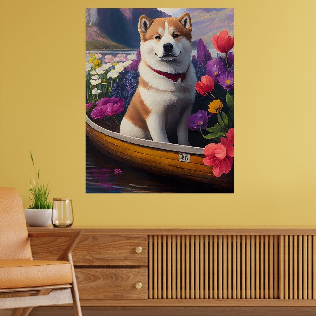 Akita Dog on a Paddle: A Scenic Adventure Poster (Living Room 2)