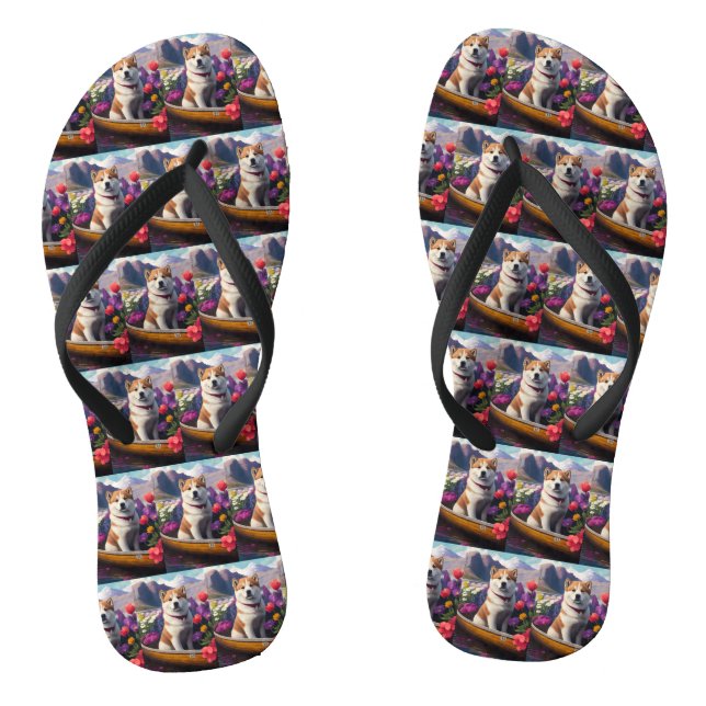 Akita Dog on a Paddle: A Scenic Adventure Thongs (Footbed)