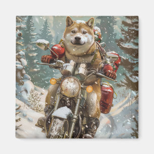 Akita Dog Riding Motorcycle Christmas Magnet