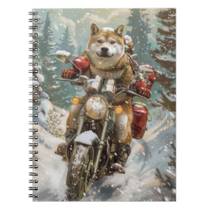 Akita Dog Riding Motorcycle Christmas Notebook