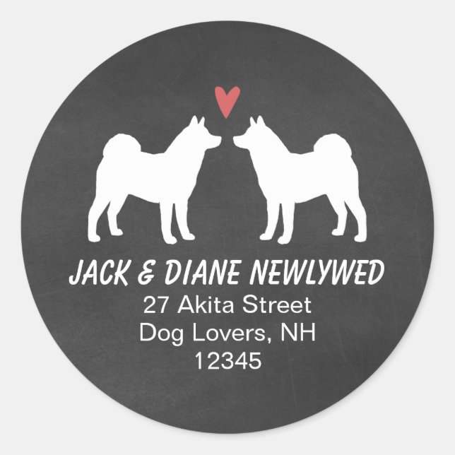 Akita Dog Silhouettes Return Address Classic Round Sticker (Front)