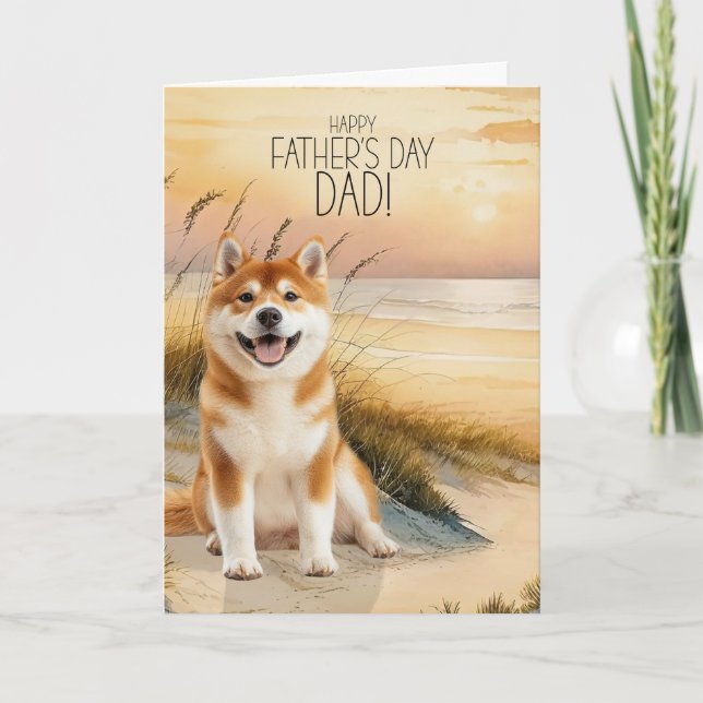 Akita Dog Sunset Beach Father's Day Holiday Card (Front)