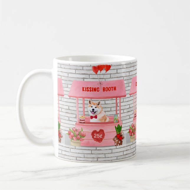Akita Dog Valentine's Day Kissing Booth Coffee Mug (Left)