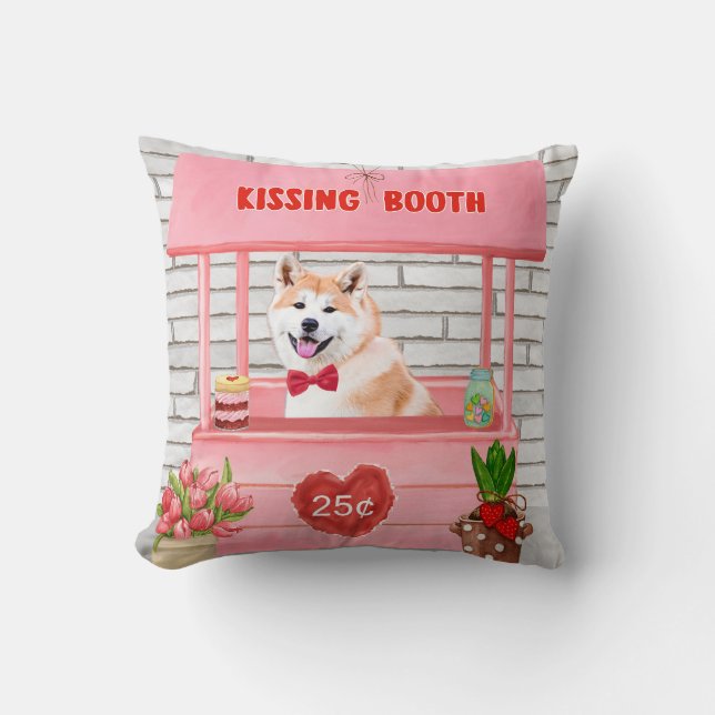 Akita Dog Valentine's Day Kissing Booth Cushion (Front)