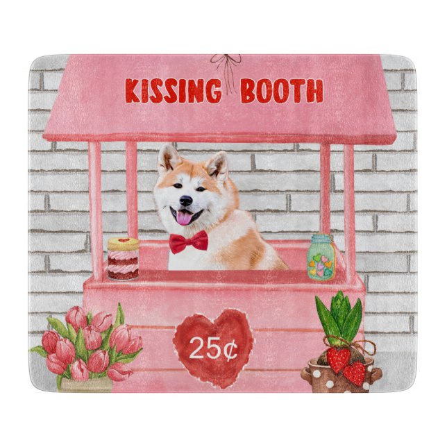 Akita Dog Valentine's Day Kissing Booth  Cutting Board (Front)