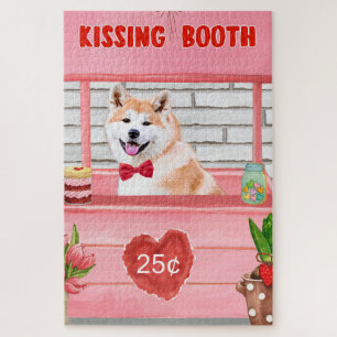 Akita Dog Valentine's Day Kissing Booth Jigsaw Puzzle