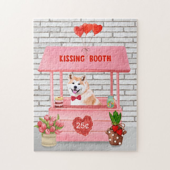 Akita Dog Valentine's Day Kissing Booth Jigsaw Puzzle (Vertical)