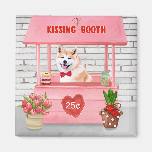 Akita Dog Valentine's Day Kissing Booth  Magnet (Front)