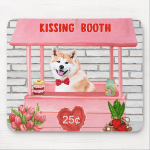 Akita Dog Valentine's Day Kissing Booth Mouse Pad