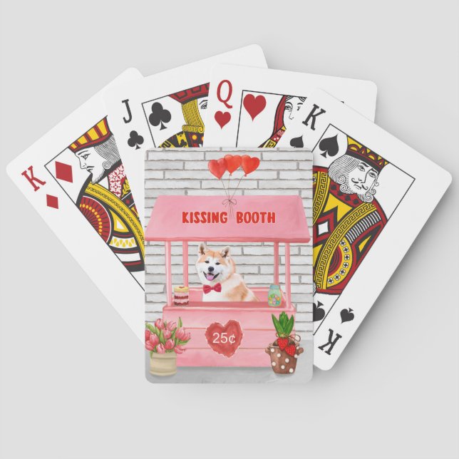 Akita Dog Valentine's Day Kissing Booth Playing Cards (Back)