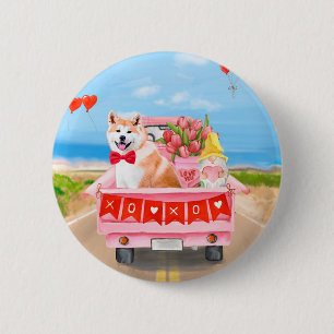 Akita Dog Valentine's Day Truck Hearts 6 Cm Round Badge