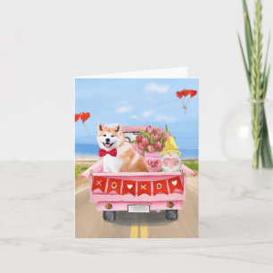 Akita Dog Valentine's Day Truck Hearts Card