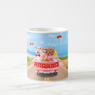Akita Dog Valentine's Day Truck Hearts Coffee Mug