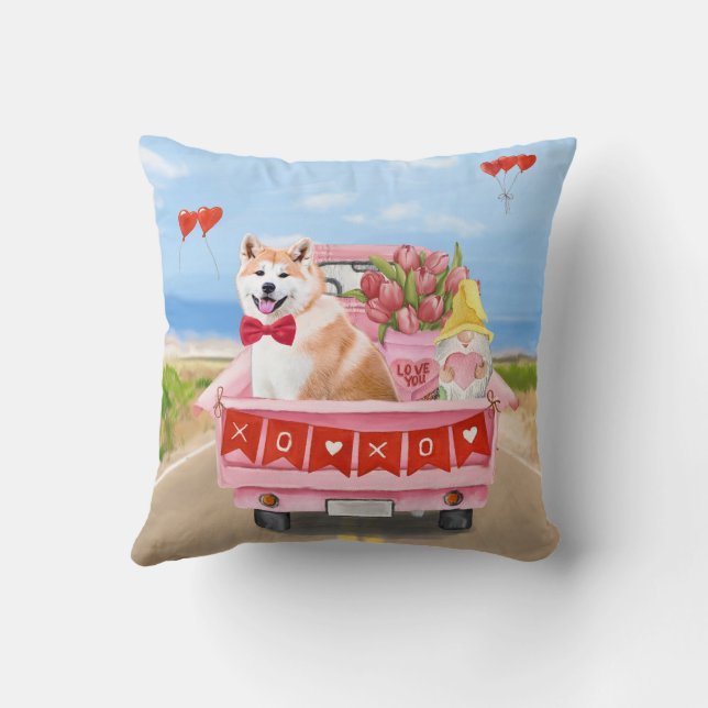 Akita Dog Valentine's Day Truck Hearts Cushion (Back)