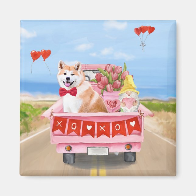 Akita Dog Valentine's Day Truck Hearts Magnet (Front)