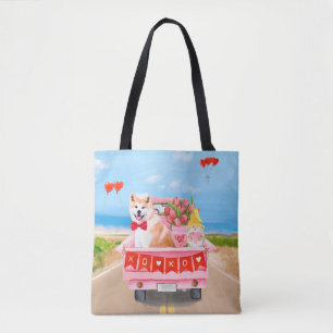 Akita Dog Valentine's Day Truck Hearts Tote Bag