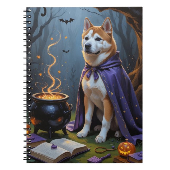 Akita Dog Whimsical Halloween Painting Notebook (Front)