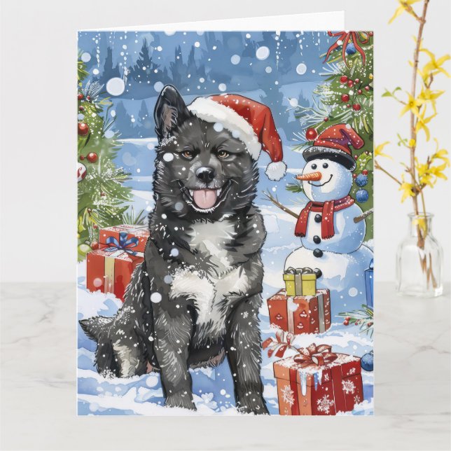 Akita Dog Winter Wonderland Christmas Joy Card (Yellow Flower)