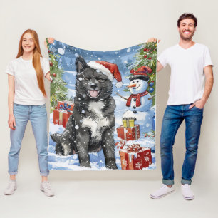 Akita Dog Winter Wonderland Christmas Joy Fleece Blanket