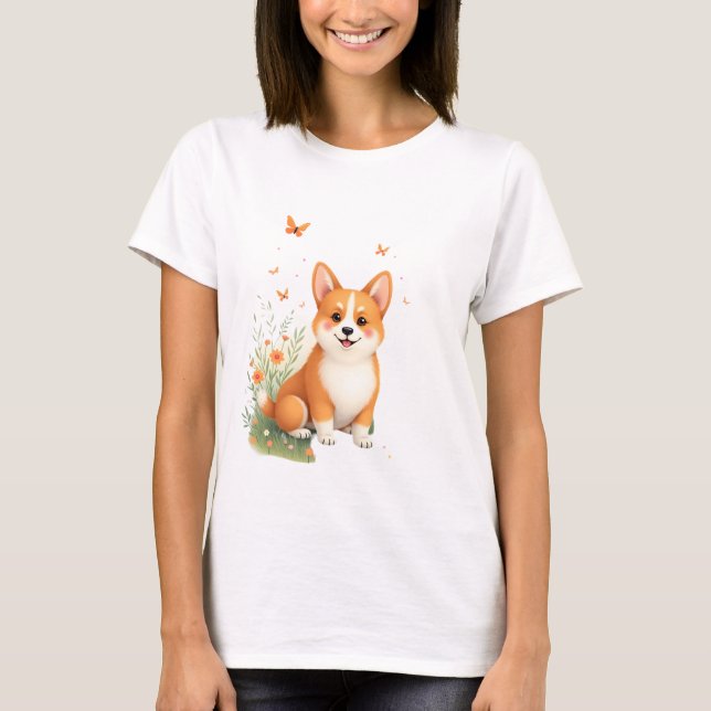 Akita Dog with Flower and Butterfly T Shirt (Front)
