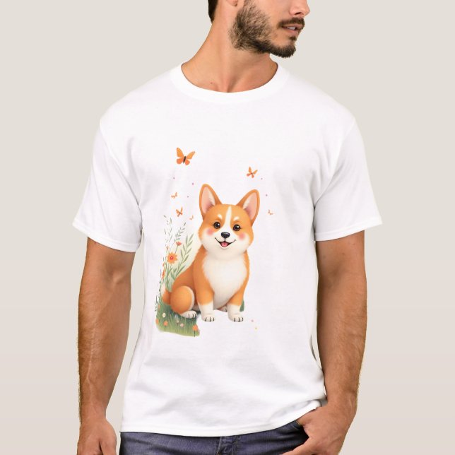 Akita Dog with Flower and Butterfly T Shirt (Front)