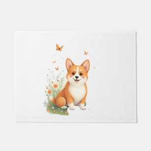 Akita Dog with Flower and Butterfly T Shirt Doormat
