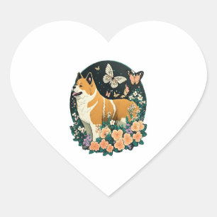 Akita Dog with Flower and Butterfly T Shirt Heart Sticker
