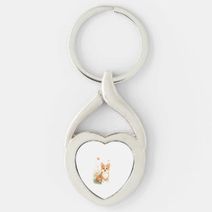 Akita Dog with Flower and Butterfly T Shirt Key Ring
