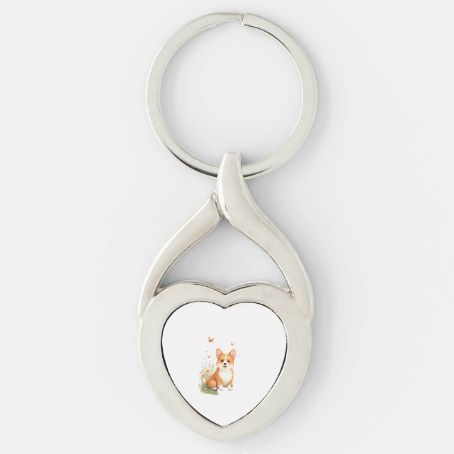Akita Dog with Flower and Butterfly T Shirt Key Ring (Front)
