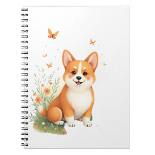 Akita Dog with Flower and Butterfly T Shirt Notebook