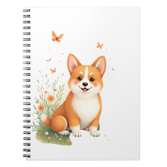 Akita Dog with Flower and Butterfly T Shirt Notebook (Front)