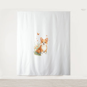 Akita Dog with Flower and Butterfly T Shirt Tapestry