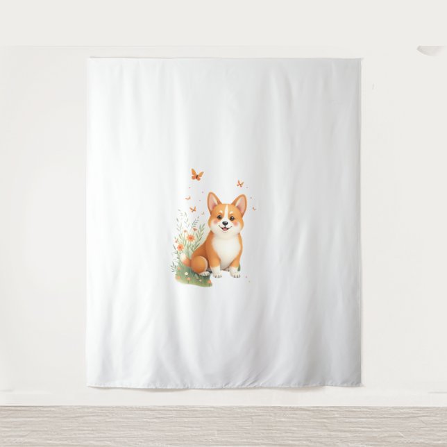 Akita Dog with Flower and Butterfly T Shirt Tapestry (Front)