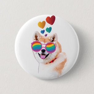 Akita Dog with Hearts Valentine's Day 6 Cm Round Badge