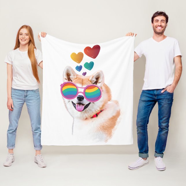 Akita Dog with Hearts Valentine's Day Fleece Blanket (In Situ)