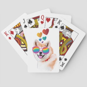 Akita Dog with Hearts Valentine's Day  Playing Cards