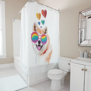 Akita Dog with Hearts Valentine's Day Shower Curtain