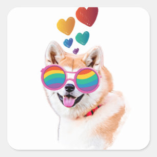 Akita Dog with Hearts Valentine's Day Square Sticker