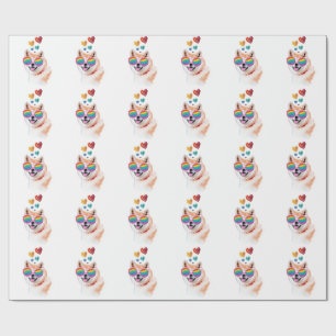 Akita Dog with Hearts Valentine's Day Wrapping Paper