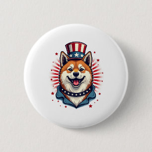 Akita dog with independence day 6 cm round badge